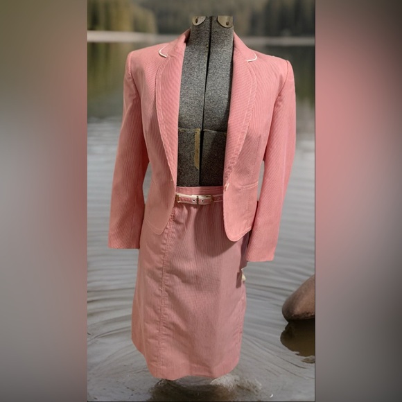 Vintage 1970’s Striped Belted Skirt w/ Matching Jacket Size 12P NEW Union Made - Picture 1 of 16